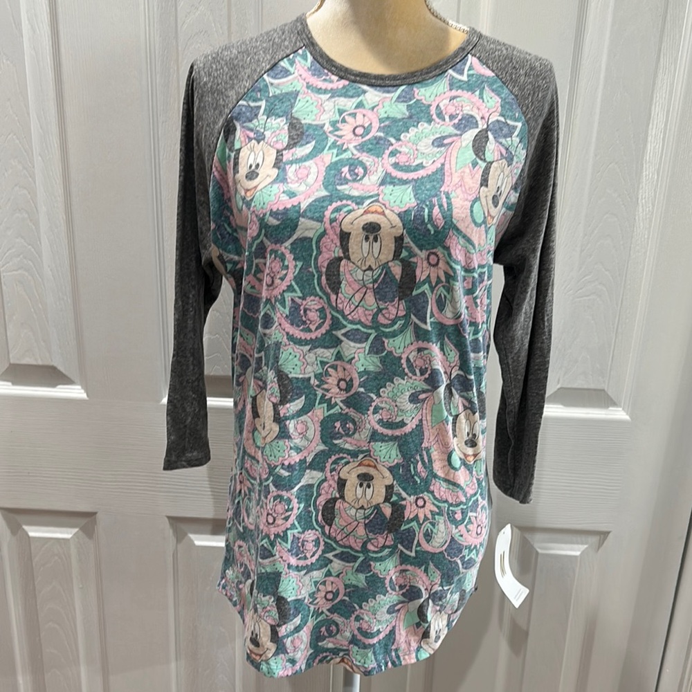 LuLaRoe Randy Minnie Mouse Floral Raglan T-Shirt ¾ Sleeves Size M